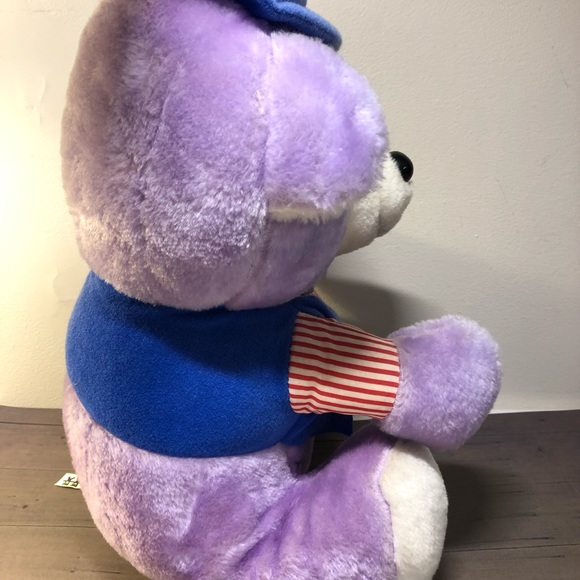 Rare Vintage Ganz Bros. Plush Purple Bear With Blue Hat And Bow Tie 14” - Picture 5 of 11